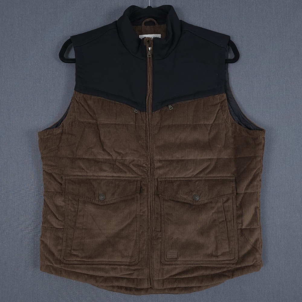 Cody James Waren Corduroy Puffer Vest Mens XL Brown Black Ranch‎ Wear Cowboy